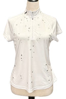 Jamie Sadock White & Silver Dotted Short Sleeve Golf Top Size M-1
