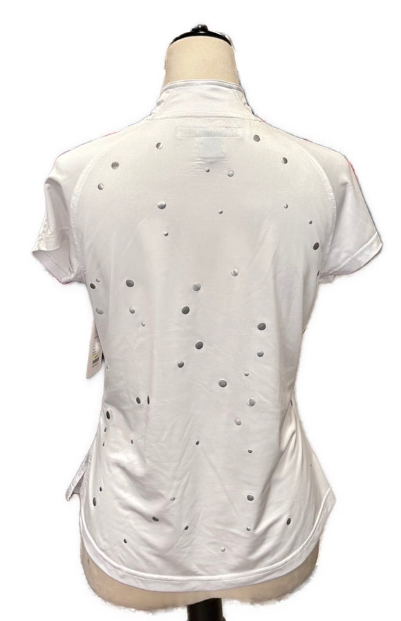 Jamie Sadock White & Silver Dotted Short Sleeve Golf Top Size M