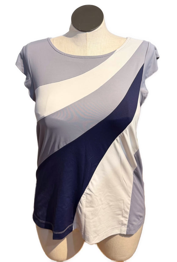 Kinona Gray, Navy & White Cap Sleeve Top Size L
