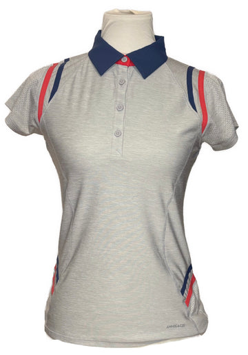 Annika Cutter & Buck Light Gray Polo w/ Navy, Red Stripes Size XS