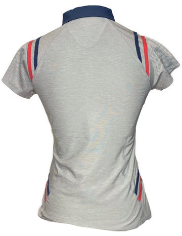 Annika Cutter & Buck Light Gray Polo w/ Navy, Red Stripes Size XS - 0