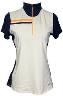 Annika Cutter & Buck White Polo w/ Neon Orange & Navy Size S-1