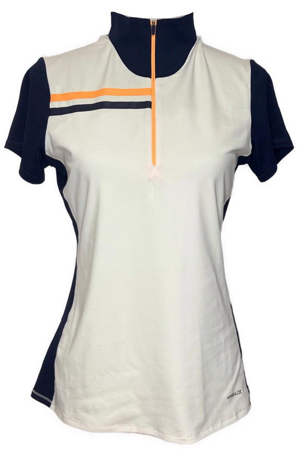 Annika Cutter & Buck White Polo w/ Neon Orange & Navy Size S