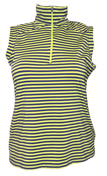 Lopez Women's Navy & Lime Striped Sleeveless Golf Top Size XL