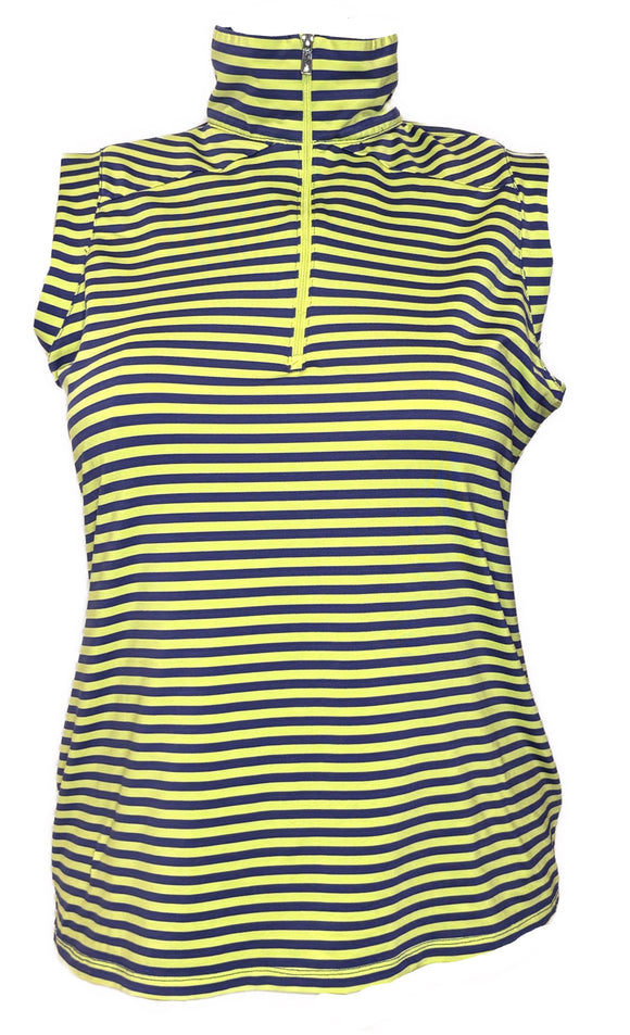 Lopez Women's Navy & Lime Striped Sleeveless Golf Top Size XL