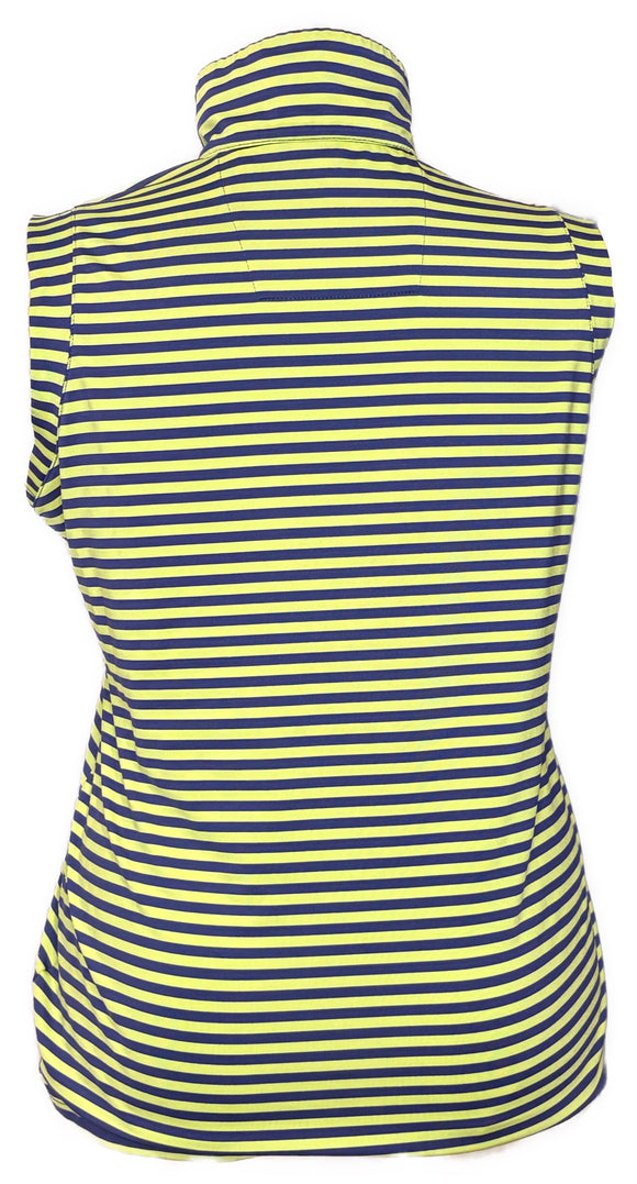 Lopez Women's Navy & Lime Striped Sleeveless Golf Top Size XL