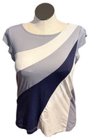 Kinona Gray, Navy & White Cap Sleeve Top Size L-1