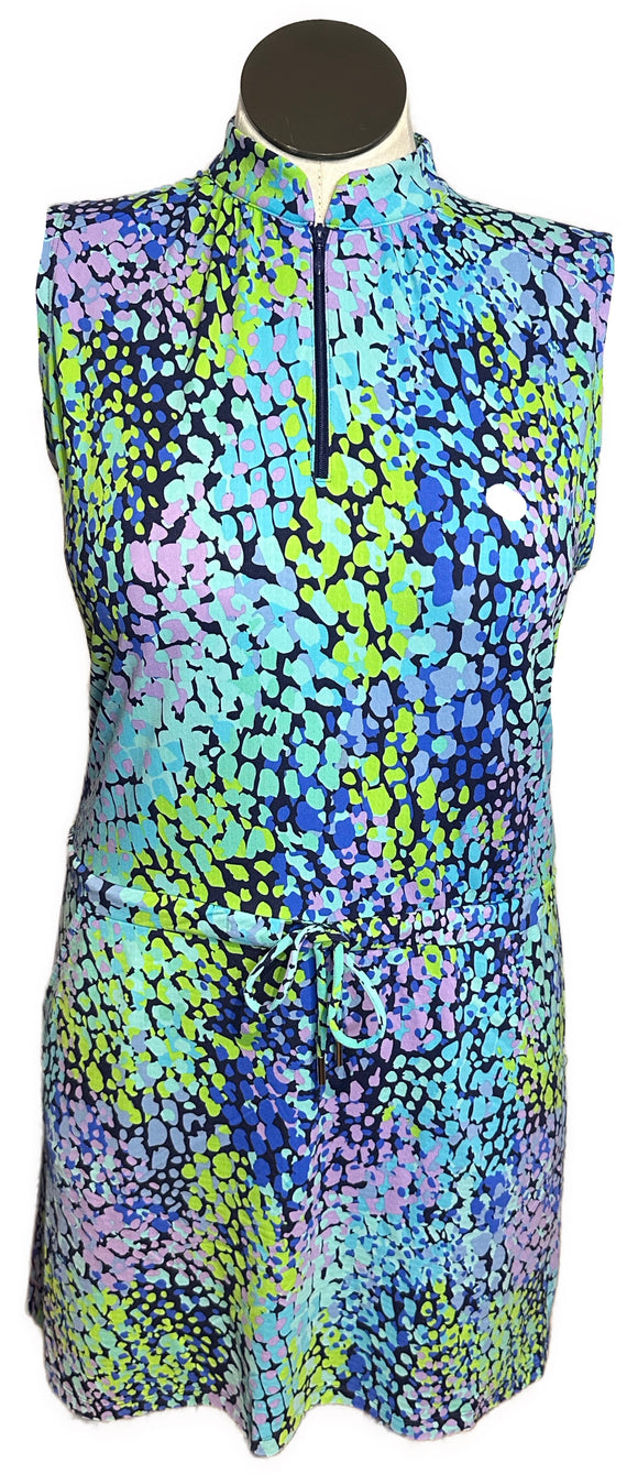 Ibkul Women's Blue, Purple & Navy Print Sleeveless Golf Dress Size M MSP$132