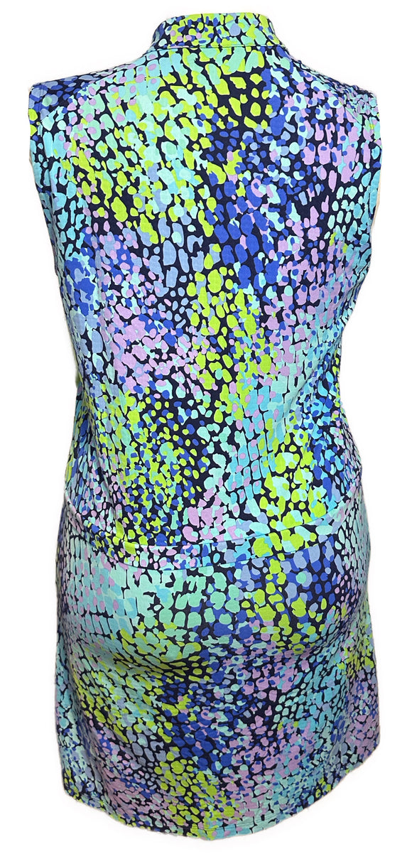 Ibkul Women's Blue, Purple & Navy Print Sleeveless Golf Dress Size M MSP$132