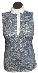 Puma Women's White & Navy Vine Patterned Sleeveless Golf Top Size M-1