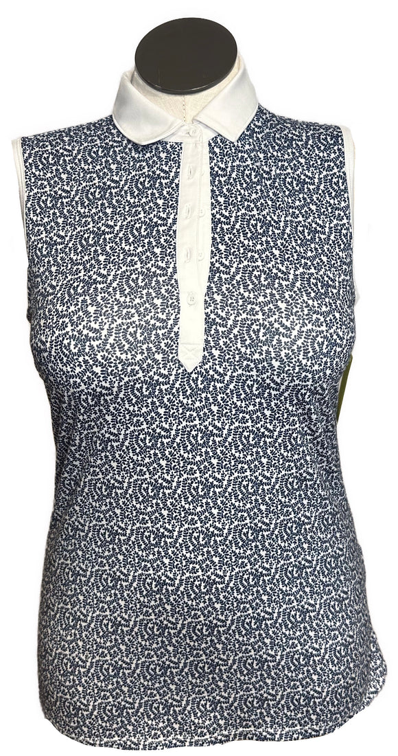 Puma Women's White & Navy Vine Patterned Sleeveless Golf Top Size M