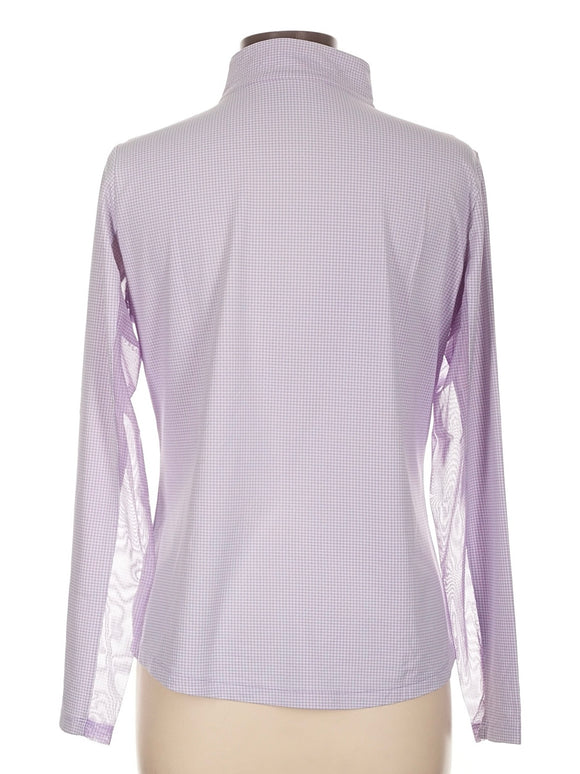 Ibkul Women's Purple Mini-check Zip Mock Sun Shirt w/ Logo Size L