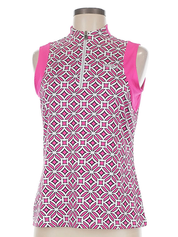 Tail Activewear Pink Mosaic Geo Print Sleeveless Golf Top Size M MSP$92