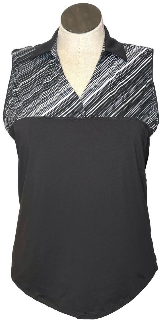 Lady Hagen Women's Black & White Striped Sleeveless Golf Top Size XL