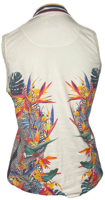 Lucky in Love Women's White, Navy & Pink Tropical Sleeveless Golf Top Size M - 0