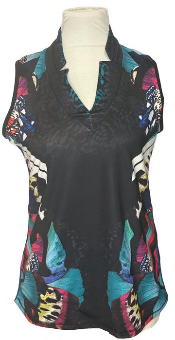 Lucky in Love Women's Black Butterfly Print Sleeveless Golf Top Size M