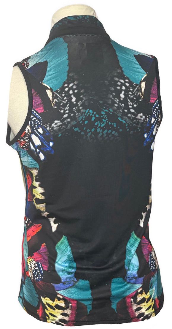 Lucky in Love Women's Black Butterfly Print Sleeveless Golf Top Size M
