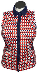 Kinona Women's Red, White & Navy Full Button Sleeveless Golf Top Size M-1