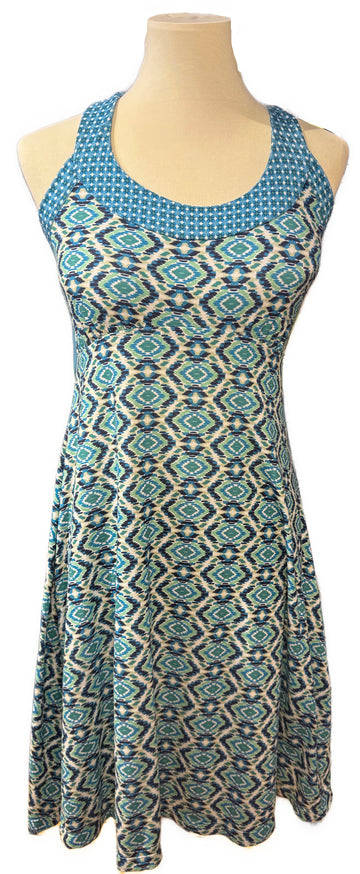 Prana Teal & Blue Brushstroke Pattern Tank Dress Size M