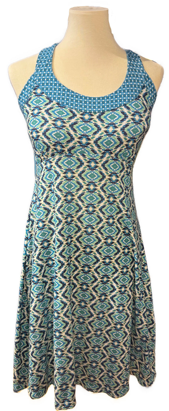 Prana Teal & Blue Brushstroke Pattern Tank Dress Size M