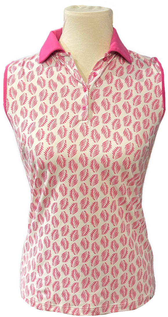Lady Hagen Magenta Leaf Print Sleeveless Polo Size XS