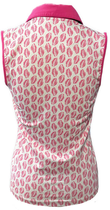 Lady Hagen Magenta Leaf Print Sleeveless Polo Size XS - 0