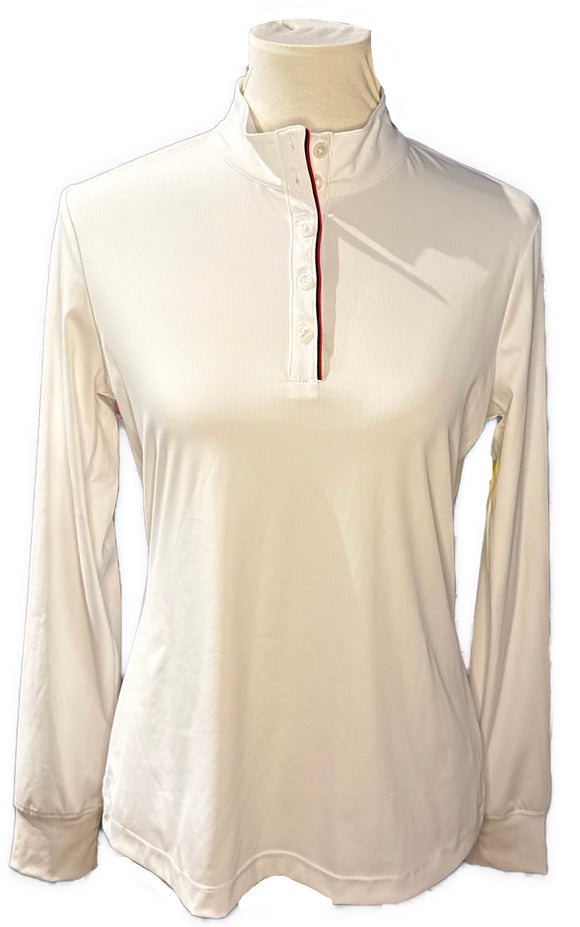 New EP NY Women's Rib Button Mock Long Sleeve Polo - White Multi Size M MSP$120