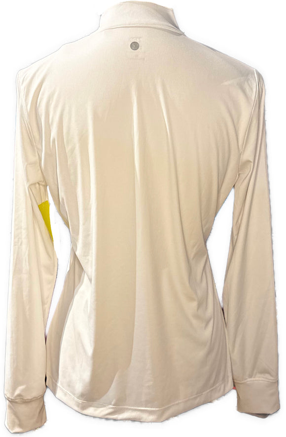 New EP NY Women's Rib Button Mock Long Sleeve Polo - White Multi Size M MSP$120