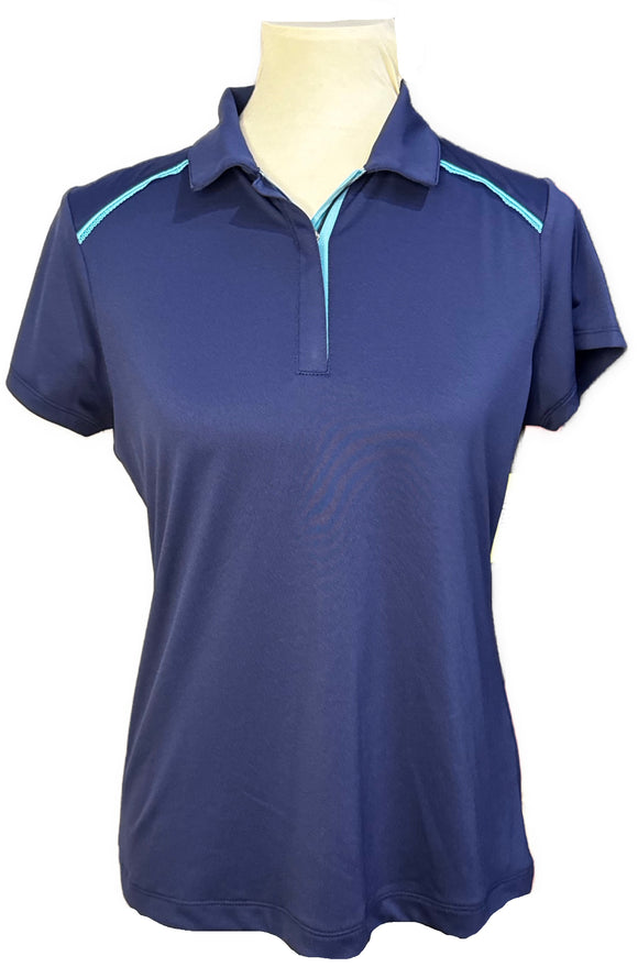 New EP NY Women's Short Sleeve Covered Zip Placket Polo - Inky Multi Size M MSP$84