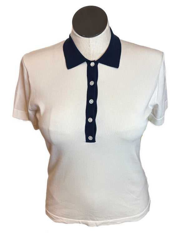Peter Millar White Polo Sweater w/ Navy Collar Size L MSP$175