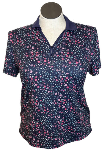 Coral Bay Golf Pink Flowers Navy Polo Size PL