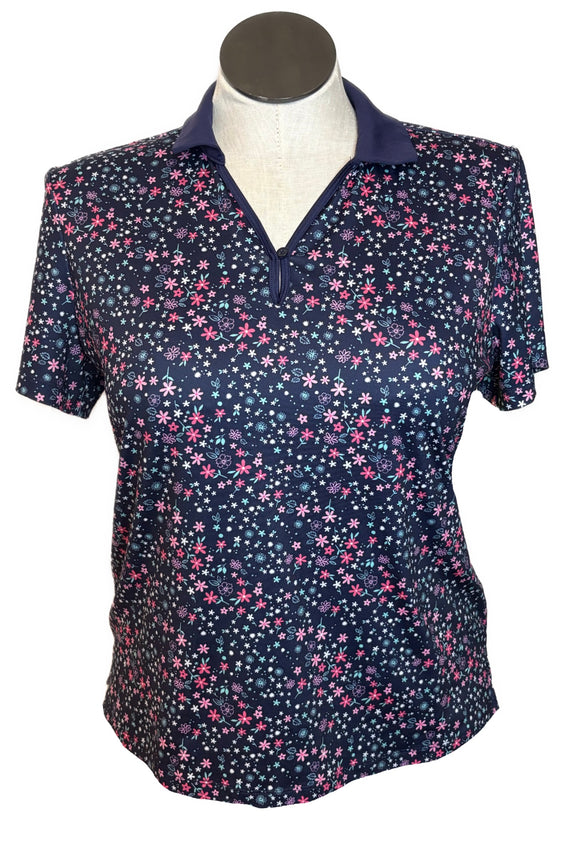 Coral Bay Golf Pink Flowers Navy Polo Size PL