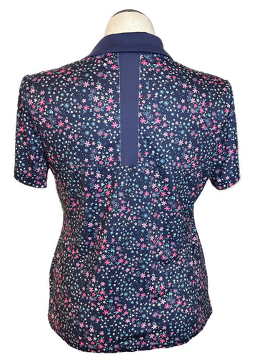 Coral Bay Golf Pink Flowers Navy Polo Size PL - 0