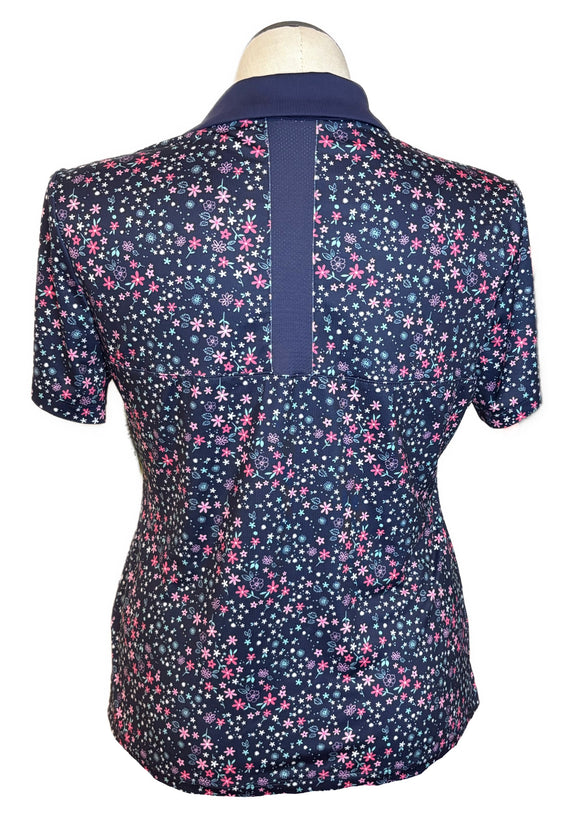 Coral Bay Golf Pink Flowers Navy Polo Size PL