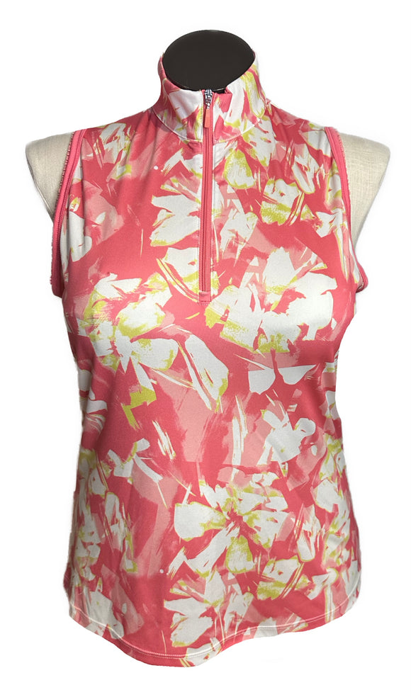 PGA Tour Women's Pink & White Floral Print Sleeveless Golf Top Size L