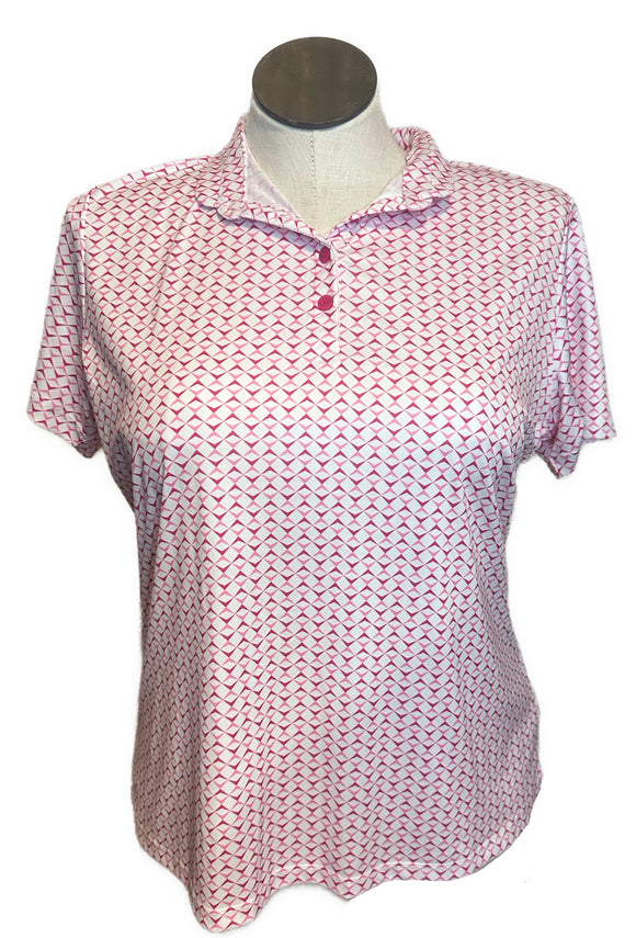 Greg Norman Women's White & Pink Patterned Short Sleeve Polo Size XL