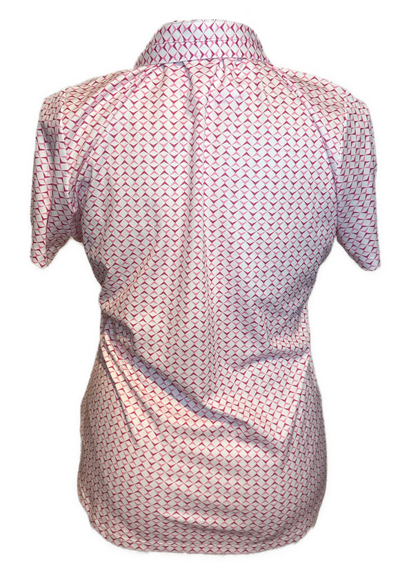 Greg Norman Women's White & Pink Patterned Short Sleeve Polo Size XL