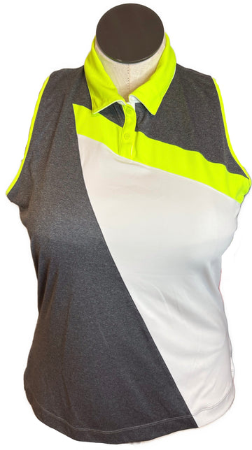 Slazenger Gray, Neon Yellow & White Colorblock Sleeveless Polo Size L