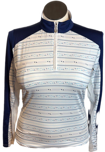 San Soleil Blue & White Golf Clubs Print Sun Shirt Size M
