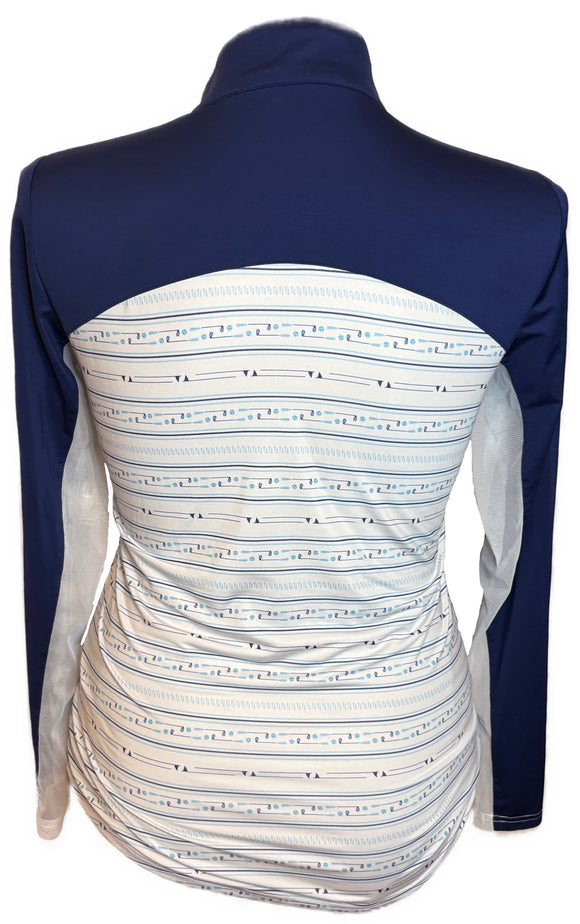 San Soleil Blue & White Golf Clubs Print Sun Shirt Size M