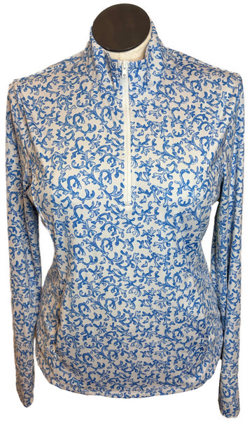 Tommy Bahama White & Light Blue Coral 1/4 Zip Pullover Size XL