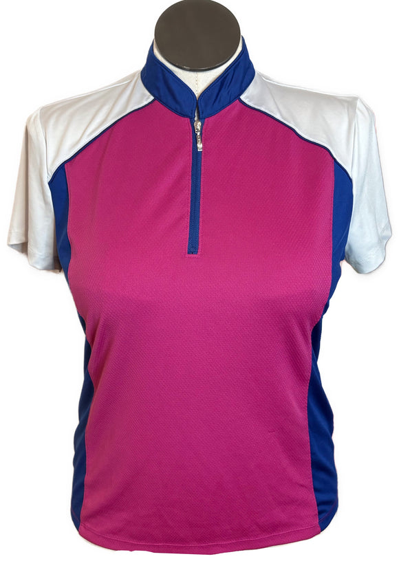 Izod Golf Magenta, Royal & White Colorblock Mock Size L