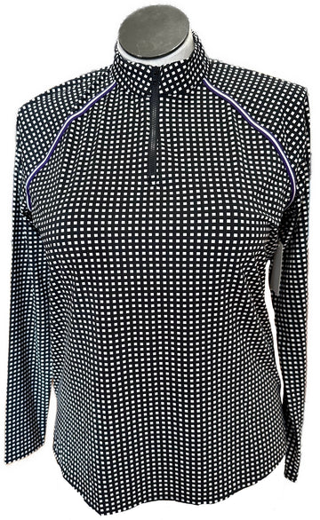 Belyn Key Black & White Gingham Zip Golf Pullover Size L MSP$138