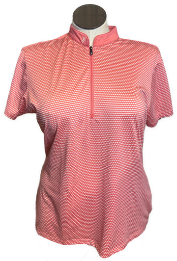 Lopez Women's Coral & White Dot Print Short Sleeve Golf Top Size XL