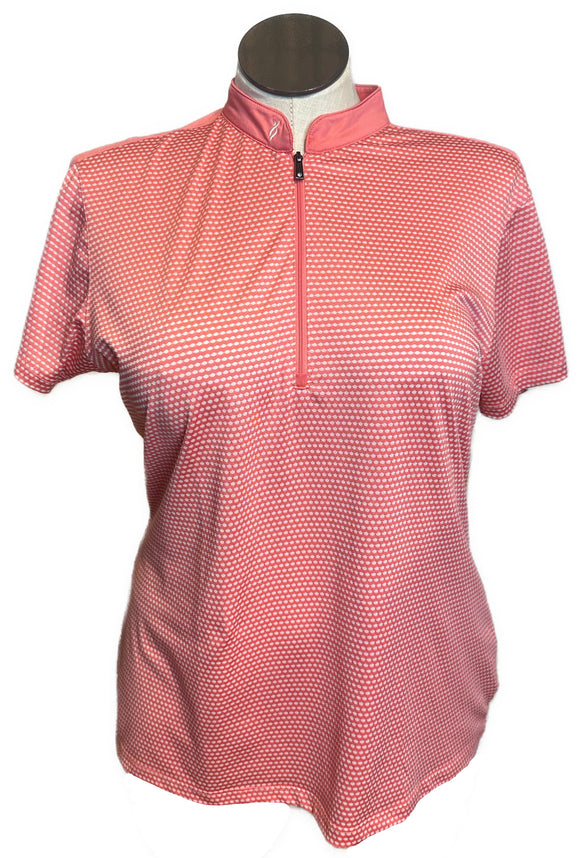 Lopez Women's Coral & White Dot Print Short Sleeve Golf Top Size XL