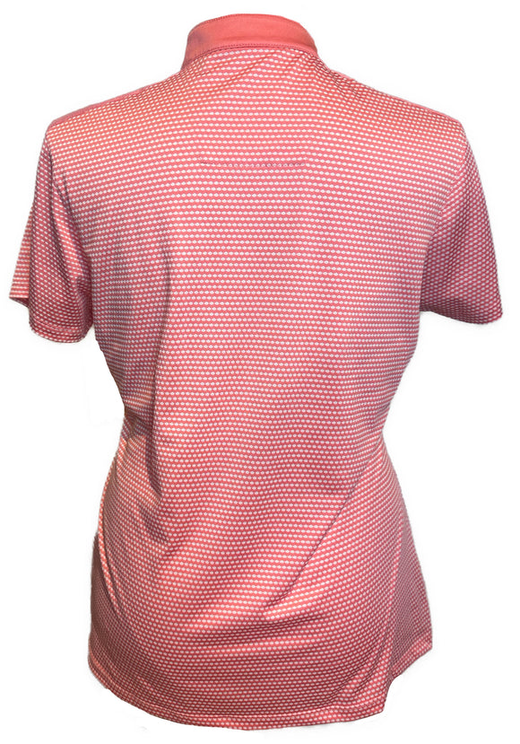 Lopez Women's Coral & White Dot Print Short Sleeve Golf Top Size XL