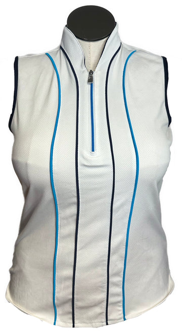 Greg Norman White Sleeveless Funnel Top w/ Navy & Blue Trim Size M