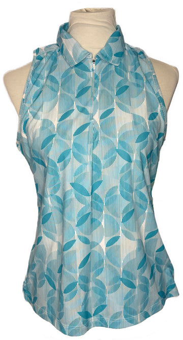 Slazenger Aqua Leaf Print Sleeveless Top Size M