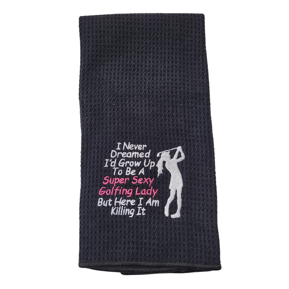 New Super Sexy Golfing Lady Black Golf Towel