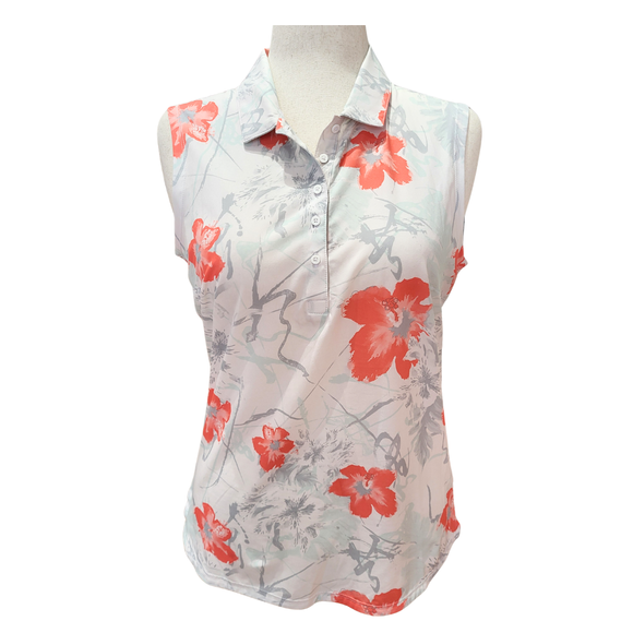 Puma Golf Orange & Gray Floral Sleeveless Polo Size M